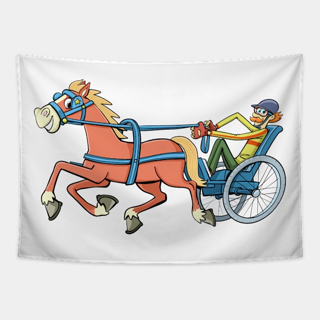 trotting horse pulls a sports carriage with a driver Tapestry by duxpavlic