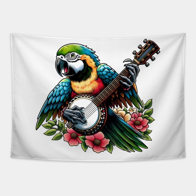 Banjo parrot Tapestry by Japanese Fever