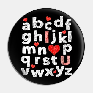 ABC Alphabet I Love You English Teacher Valentines Day Pin