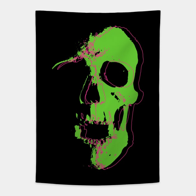 Neon Lime Skull Tapestry by CJ Ramirez