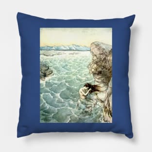 Bathing in a Sea Cove - Arthur Rackham Pillow