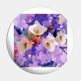 White Blossoms over Lilacs Pin