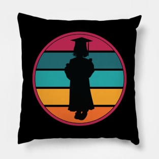 Graduation Girl Child Female Cap Gown Retro Background Pillow