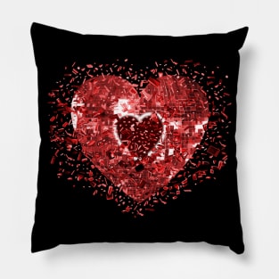 Shattered Red Disco Heart Pillow