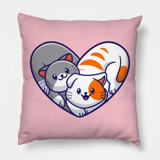 Cute Cat Couple Friend With Love Shape Cartoon Pillow