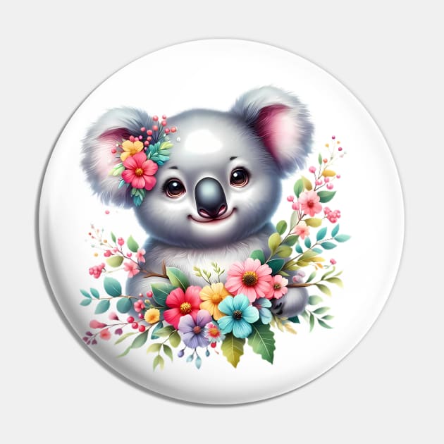 A baby koala bear decorated with beautiful colorful flowers. Pin by CreativeSparkzz