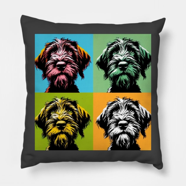 Pop Retro Wirehaired Pointing Griffons Art  - Cute Puppy Pillow by PawPopArt