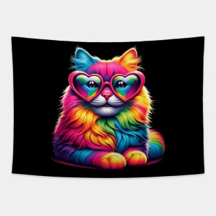 Rainbow Cute cat Wearing Glasses Heart kitten Love cat Funny Tapestry