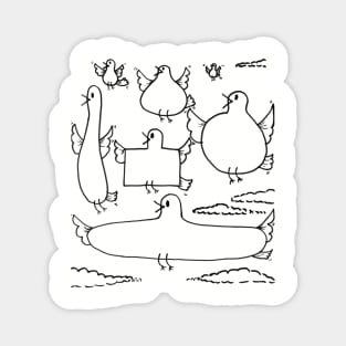 Funny Flying Birds Doodle Magnet