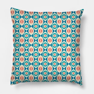 Retro Geo Pattern Blue, Yellow, Peach, Coral Pillow