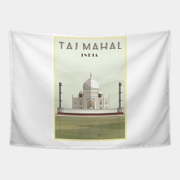 Taj Mahal, India - Vintage Travel Poster Tapestry by AtifSlm