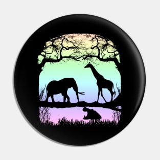 Night picture with Elephant, Giraffe and Hippo in Africa Pin