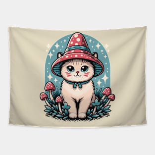 Enchanting Cat & Mushroom Forestcore Delight Tapestry