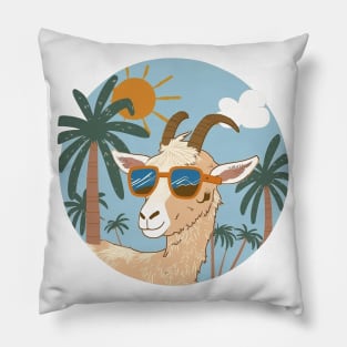 Funny goat wear sunglasses summer sunshine and palm trees Pillow