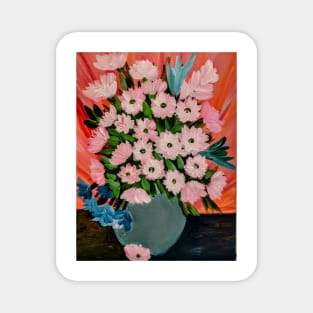 Some lovely pink flowers in a turquoise vase Magnet