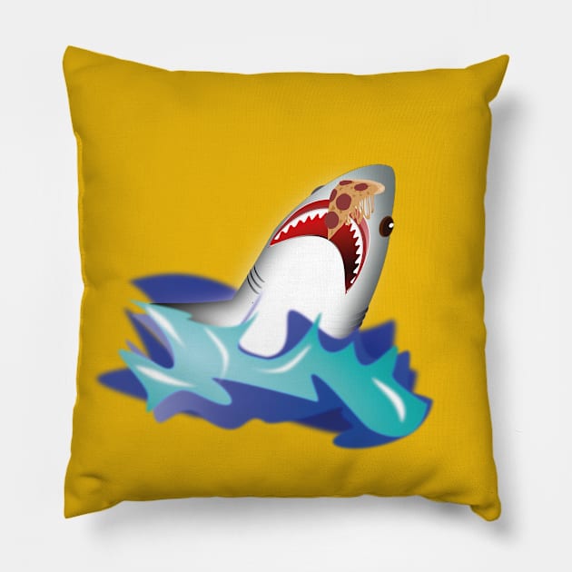 White Shark Eating Pizza Design Pillow by madani04