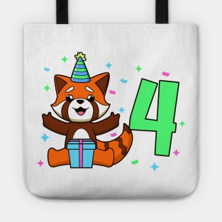 I am 4 with red panda - kids birthday 4 years old Tote