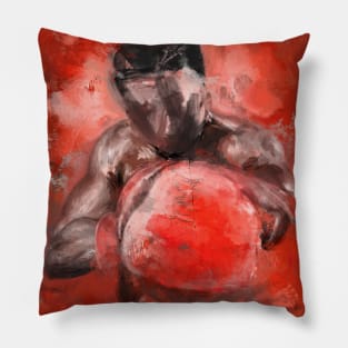 An Expressive Painting of a Boxer with Red Gloves Facing You. Pillow