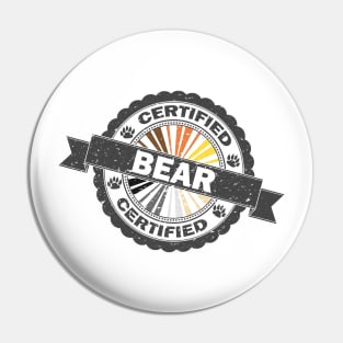 Certified Gay Bear Pride Seal of Approval with Pride Flag Background Pin