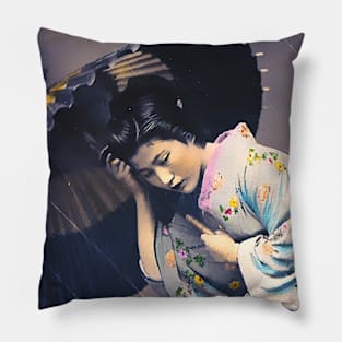 Oriental girl with umbrella beautiful Japanese girl Pillow