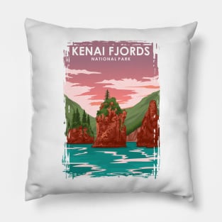 Kenaj Fjords National Park Vintage Travel Poster Pillow