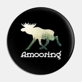 Amoosing Walking Moose With A Green White Forest Tree Fill Pin