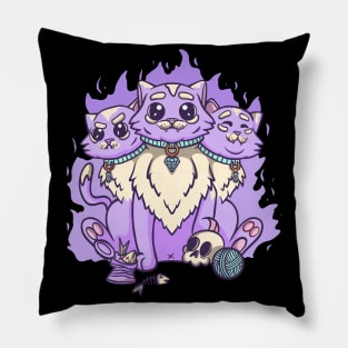 Kawaii Pastel Goth Cute Creepy 3 Headed Cat Skul, Pillow