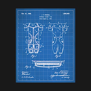 Football Pads Patent - Football Player Coach Team Art - Blueprint T-Shirt