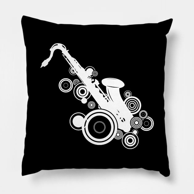 Saxophone Jazz Gift Musical Instrument Vintage Pillow by AlleyField