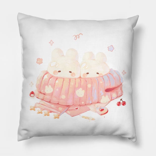 Cozy Bunnies Pillow by happyyu