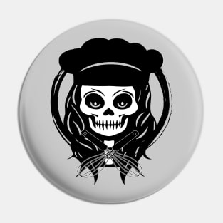 Female Cook Skull and Whisk Black Logo Pin