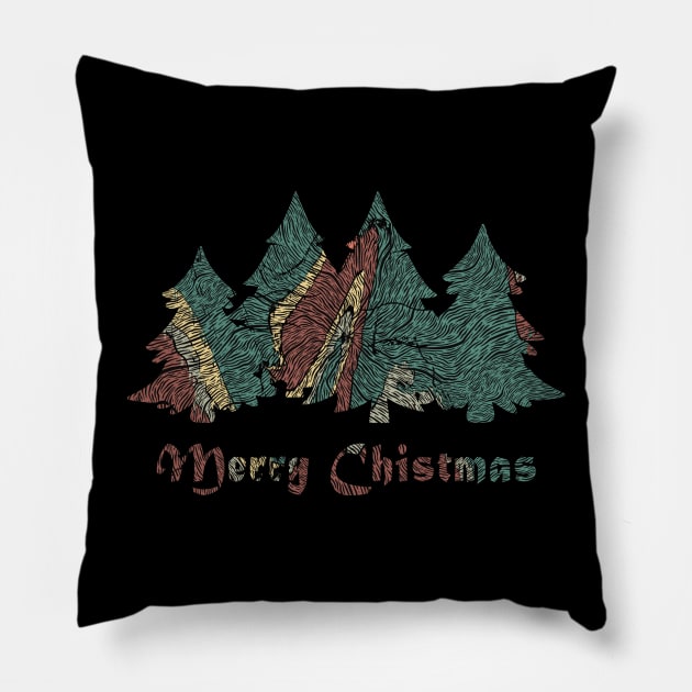 Chirstmas Pattern Tree Line Art Drawing Pillow by Merchsides