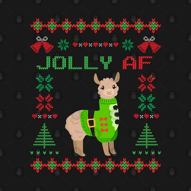 Jolly AF Ugly Christmas Sweater Llama Funny by Jas-Kei Designs