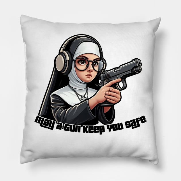 Gun Bless You Pillow by Rawlifegraphic