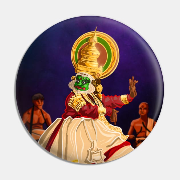 Kathakali Night - Golden Frame Pin by deb draws