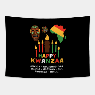 Happy Kwanzaa, Cultural Celebration. African mask and the African continent Tapestry