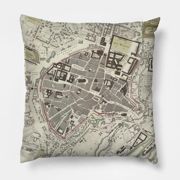 Vintage Map of Munich Germany (1832) Pillow by Bravuramedia