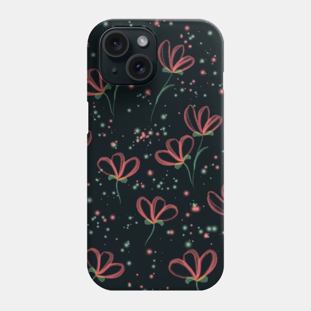 Red petal flowers with watercolor splashes pattern Phone Case by ArtMorfic