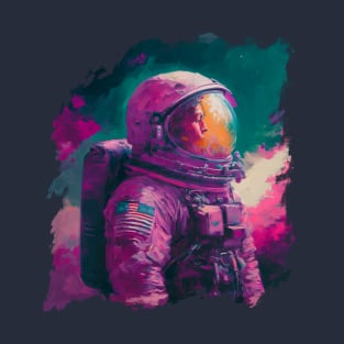 Cosmic Cool: Impressionist Magenta Astronaut T-Shirt