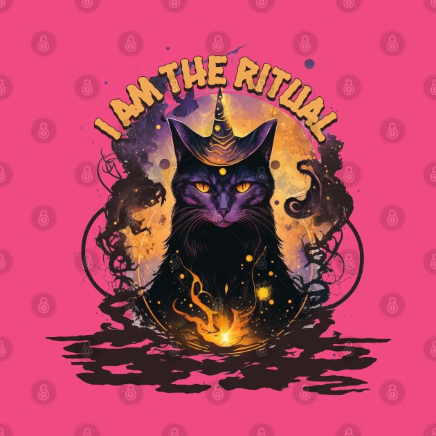 I am the ritual, witchy black cat, empowering design, embrace your unique path to meditation and manifestation by KHWD
