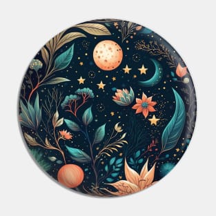 15. Celestial Bohemian Flowers Aesthetic Design Stars Moon Floral Cosmic Pattern Pin