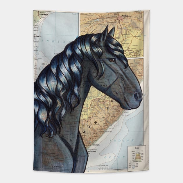 Vlaamperd Horse on Map Tapestry by lizstaley