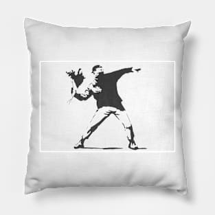 Banksy Throwing Flowers Art Pillow