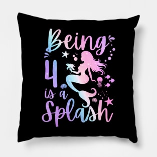 4 Year Old 4Th Mermaid Birthday Under Sea Party Pillow