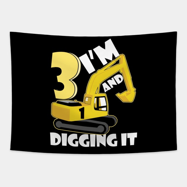 Kids I'm 3 And Digging It 3 Years Boys 3rd Birthday Excavator Tapestry by artbooming