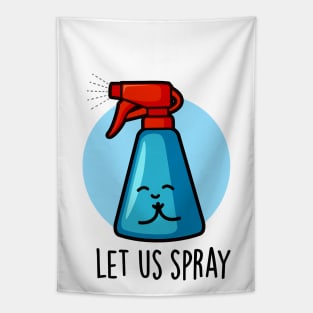 Let Us Spray Cute Praying Spray Bottle Pun Tapestry