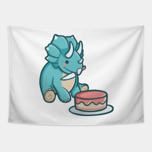 Cute Triceratops with cake, Dino, Dinosaur Tapestry