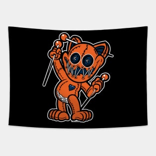 Happy VooDoo Kitty Cat Doll Orange and Navy Blue Tapestry