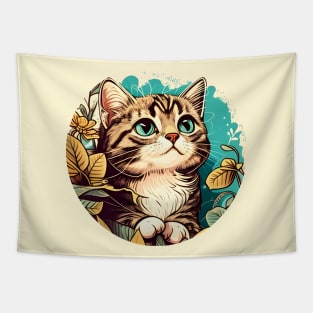 Colorful Cat Flower Lover - Cute Baby Cat Tapestry