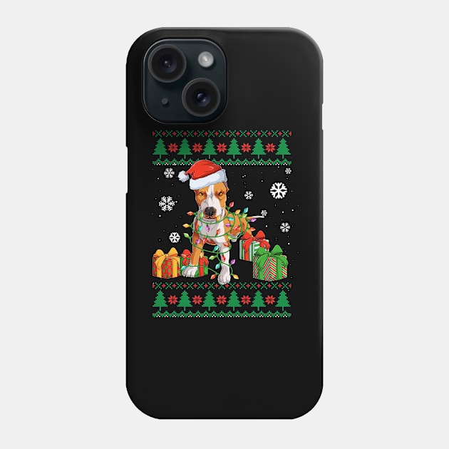 Funny Dog lover Cute Pitbull Santa hat Ugly Christmas Sweater Phone Case by TeeBlade